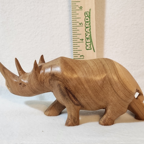 Hand Carved Rinoceros Teak Wood - Picture 7 of 12